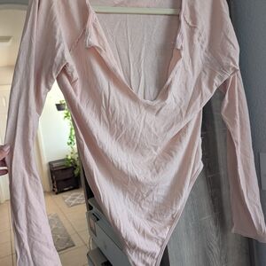 Free People Light Pink V-Neck Bodysuit